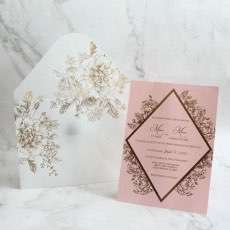 Foil Printing Pink Card with Vellum Paper Envelope Customized Content